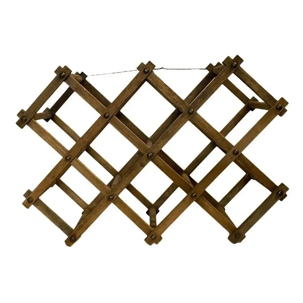 Vintage Wine Rack Accordion Folding Wood Stand Holds 8 Wine Bottles Decorative